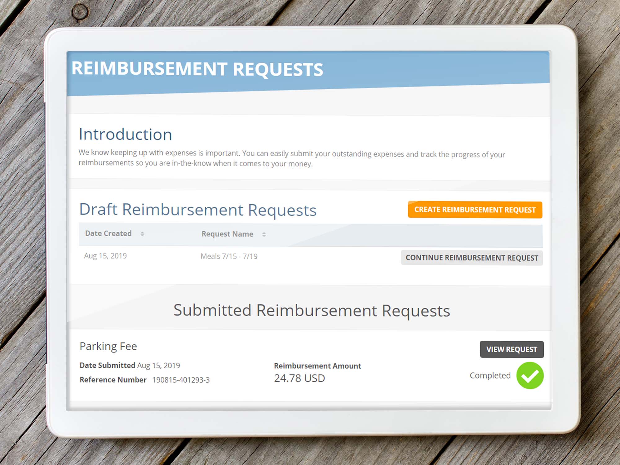 Customer Portal mockups Reimbursement