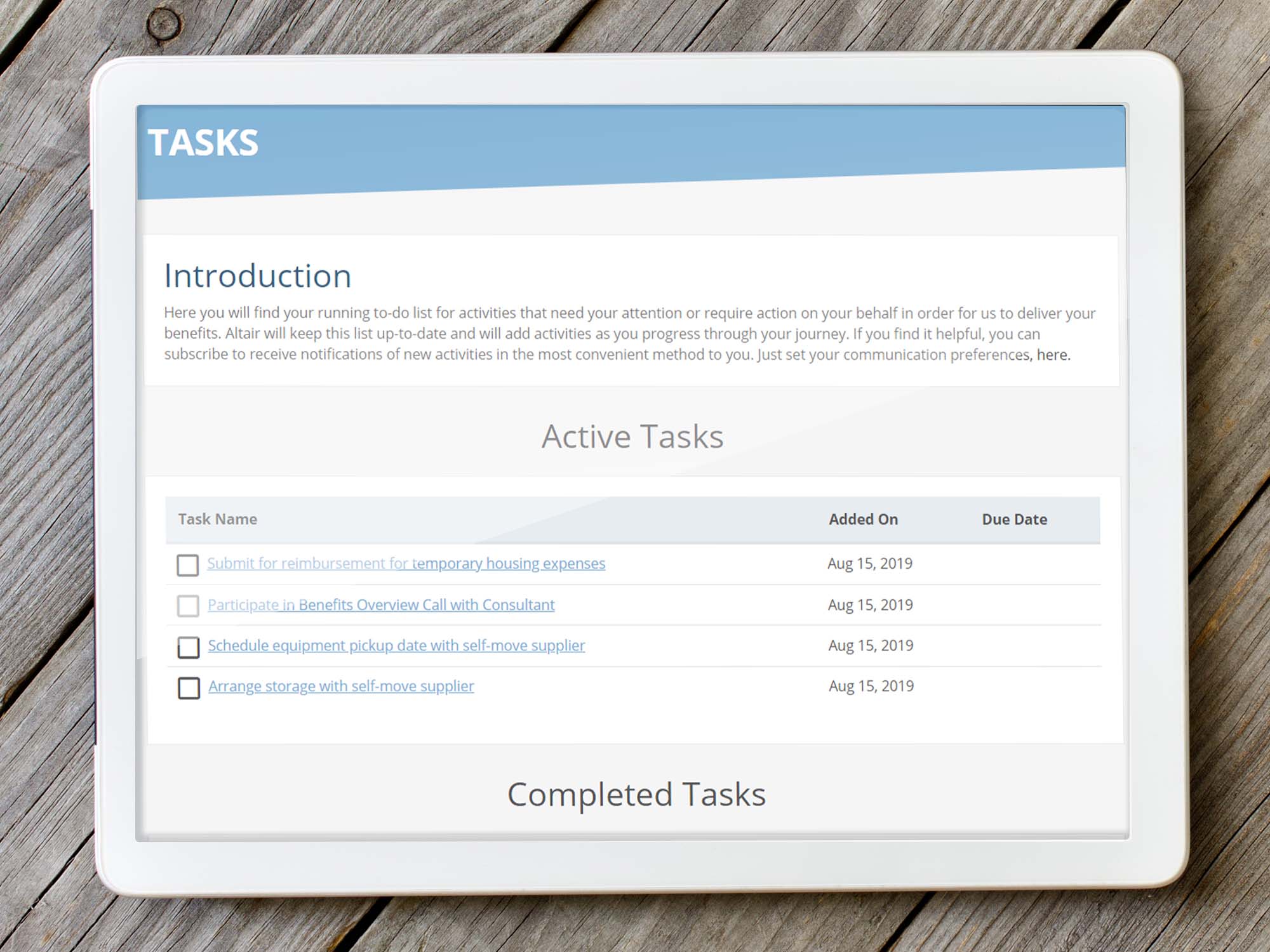 CustomerPortal mockups tasks